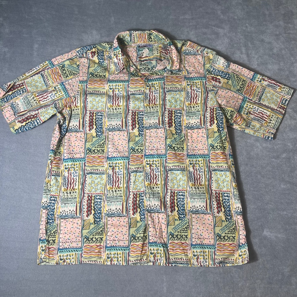 Reyn Spooner Mens XXL Hawaiian Traditions Abstract Geometric Cotton Shirt Pink
